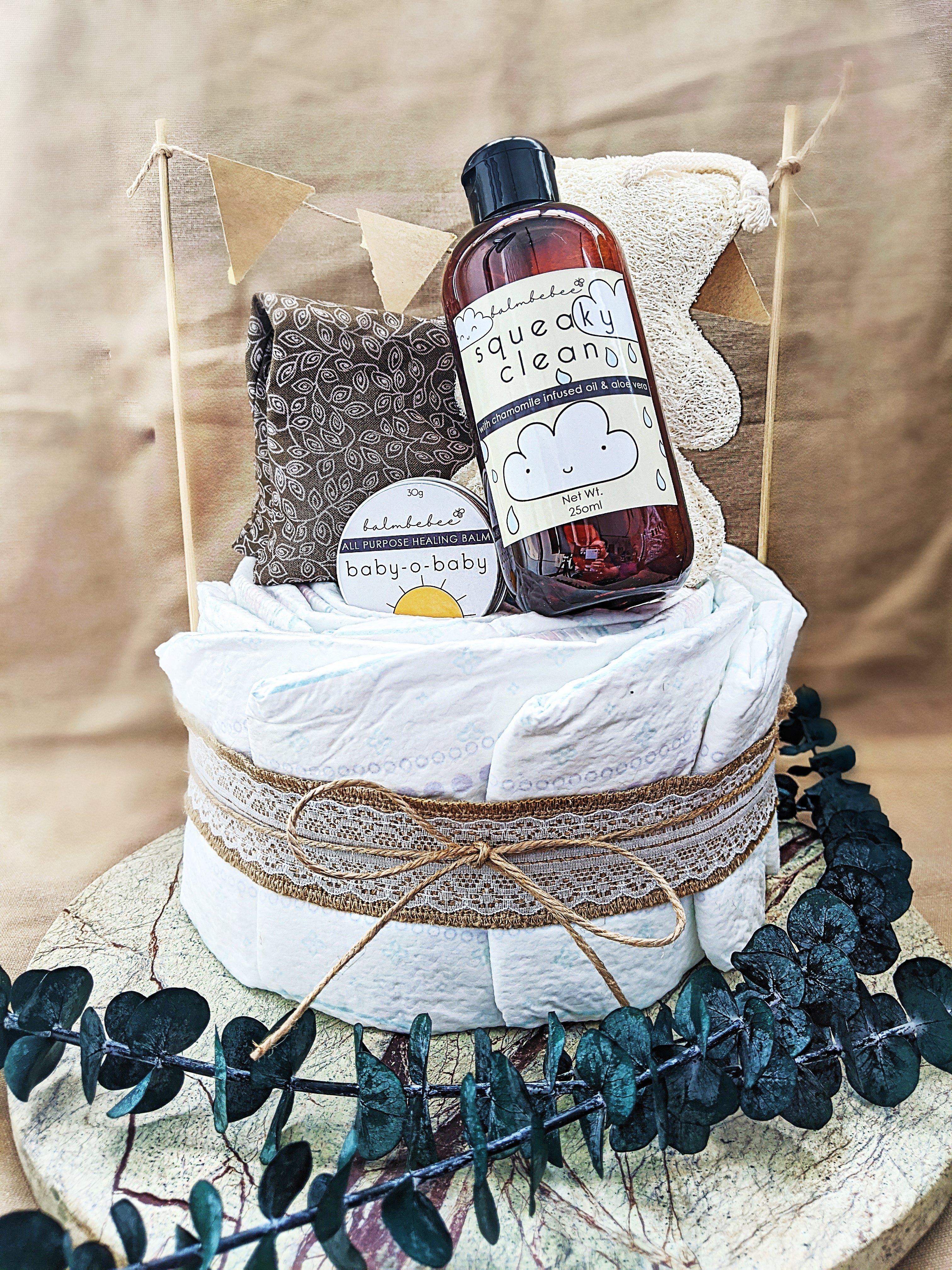 BalmBeBee's Bundle of Joy Rustic Diaper Cake